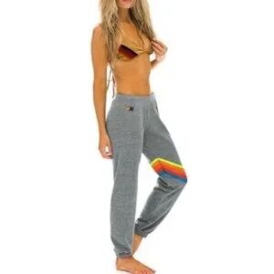 AVIATOR NATION CHEVRON 5 WOMENS SWEATPANTS GRAY MEDIUM M